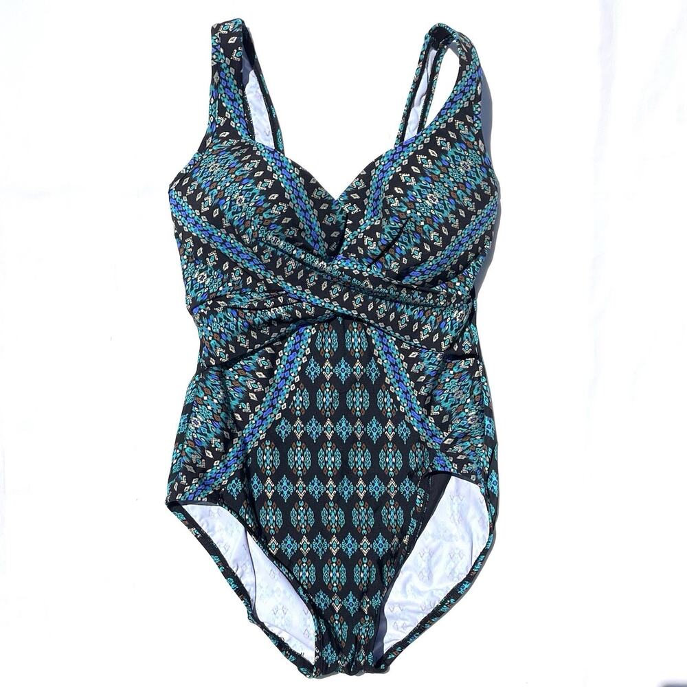 Miraclesuit Escape Amara Slimming One Piece Swimsuit 12 Teal Print